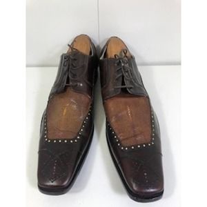 Bagatto Italian Exotic Leather Square Toe Brogue Dress Shoes Brown Mens US 11